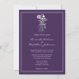 Purple Rustic Mason Jar Wedding Invitations