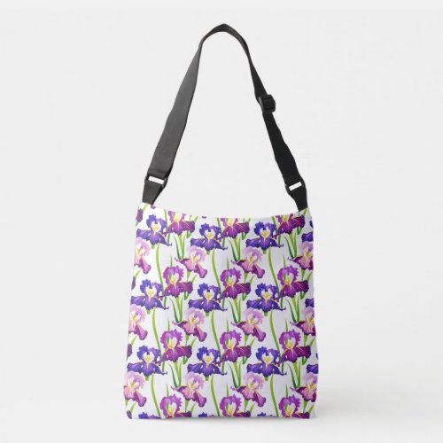 Purple Rustic Meadow Iris Flowers Watercolor Crossbody Bag