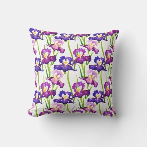 Purple Rustic Meadow Iris Flowers Watercolor Throw Pillow