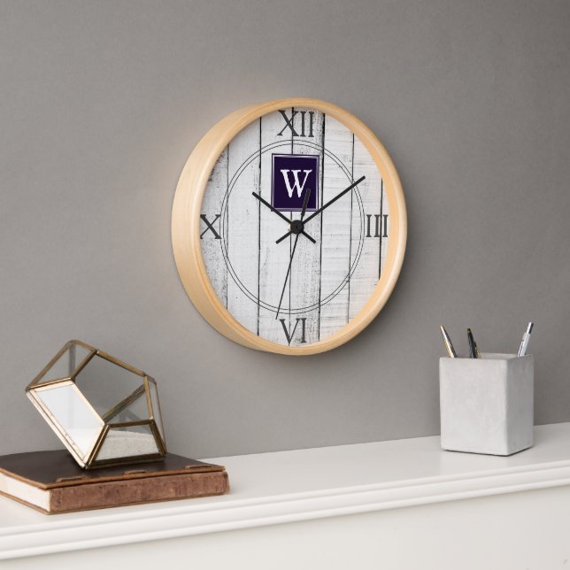 Purple Rustic Monogram Clock (Office)