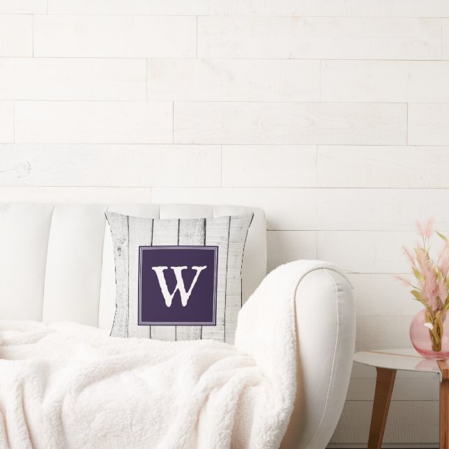 Purple Rustic Monogram Throw Pillow (Couch)