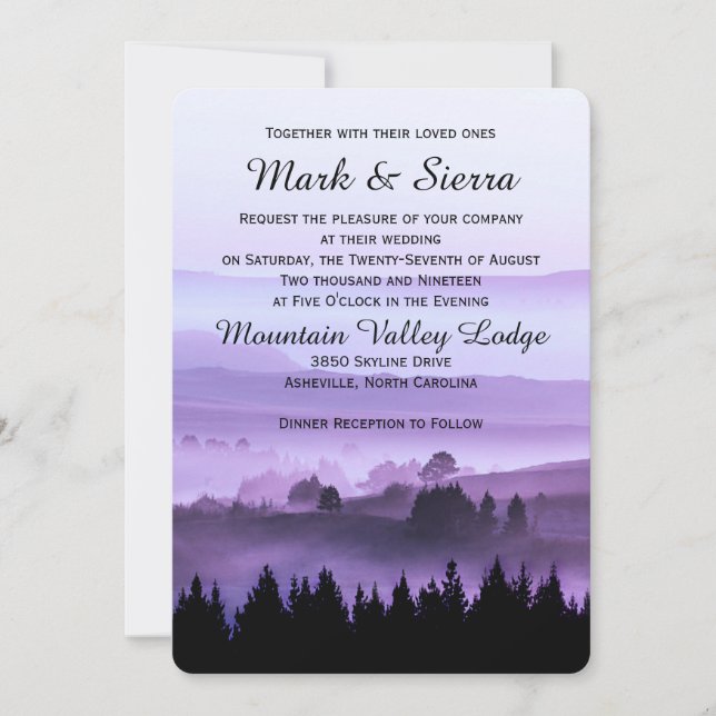 Purple Rustic Mountain Wedding Invitation (Front)