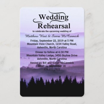 Purple Rustic Mountain Wedding Rehearsal Dinner Invitation by bridalwedding at Zazzle