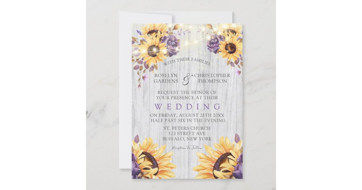 Purple Rustic Peony Sunflowers Wedding Invitation | Zazzle