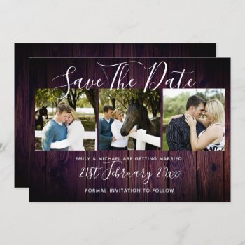 Purple Rustic PHOTO Collage Save The Date Wedding Invitation