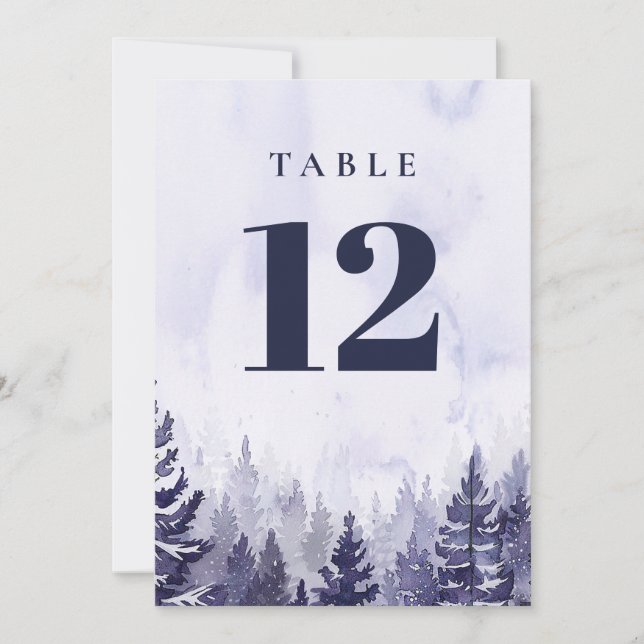 Purple Rustic Pine Tree Forest Table Number (Front)