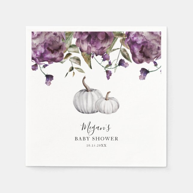 Purple Rustic Pumpkin Fall Baby Shower Napkins (Front)