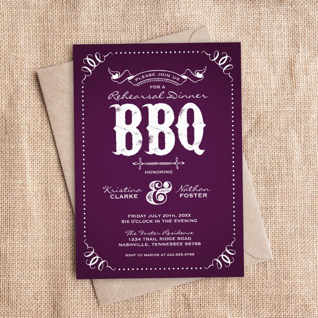 Purple Rustic Rehearsal Dinner BBQ Invitation (Creator Uploaded)