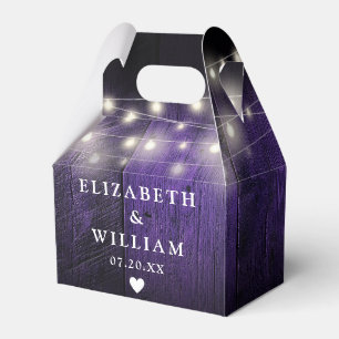 Purple Rustic String Lights Barn Wood Wedding Favor Boxes