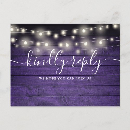 Purple Rustic String Lights Song Request RSVP Invitation Postcard