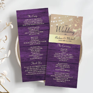 Purple Rustic String Lights Wedding Program