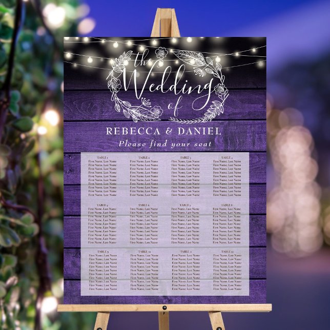 Purple Rustic String Lights Wedding Seating Plan Foam Board (Purple Rustic String Lights Wedding Seating Plan Foam Board)