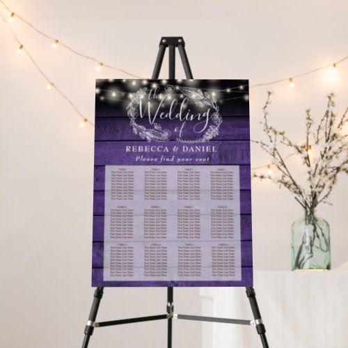Purple Rustic String Lights Wedding Seating Plan Foam Board