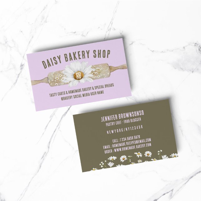 Purple Rustic Style Daisy Flower Bakery Business Card (BAKERY PASTRY CHEF COOK CAKE event planner business)