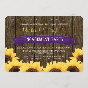 PURPLE RUSTIC SUNFLOWER ENGAGEMENT PARTY INVITATION