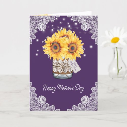 Purple Rustic Sunflower Photo Happy Mothers Day Card