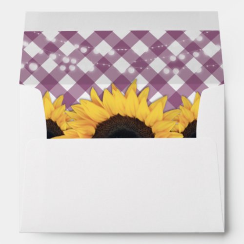 Purple Rustic Sunflower String Lights Wedding Envelope