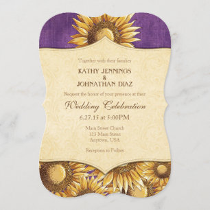 Purple Rustic Sunflower Wedding Invitation