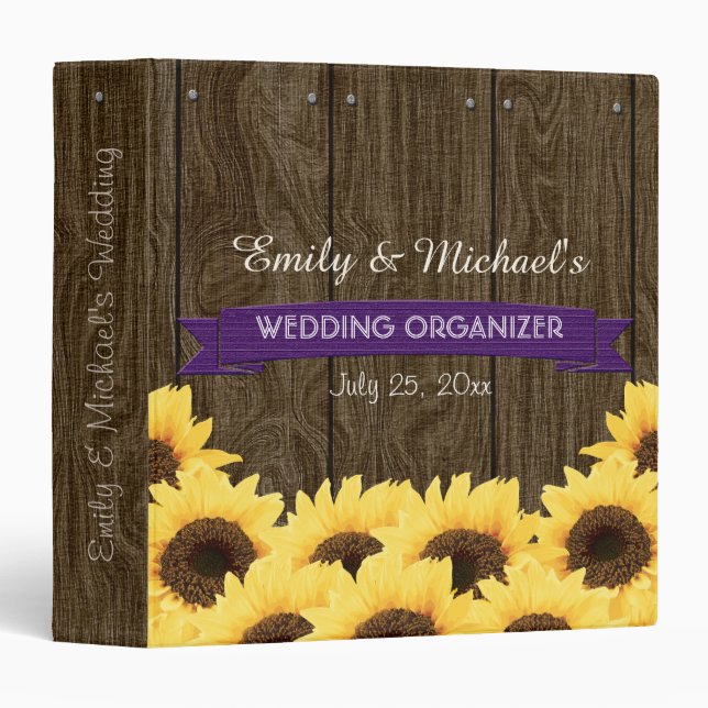 PURPLE RUSTIC SUNFLOWER WEDDING ORGANIZER BINDER (Front/Spine)