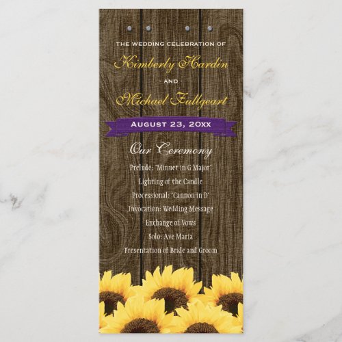 Purple Rustic Sunflower Wedding Program