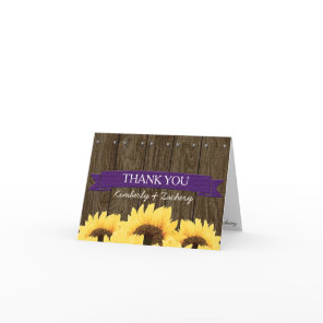 PURPLE RUSTIC SUNFLOWER WEDDING THANK YOU CARD