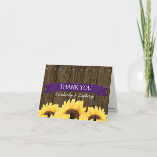 PURPLE RUSTIC SUNFLOWER WEDDING THANK YOU CARD