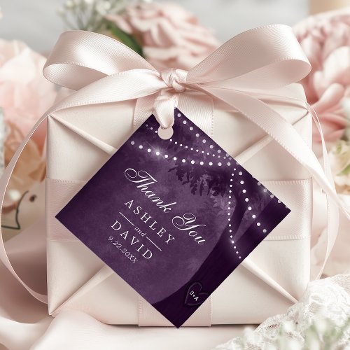 Wedding Favor Tags 5 Purple Rustic Tree Lights Carved Initials Wedding Favor Tags