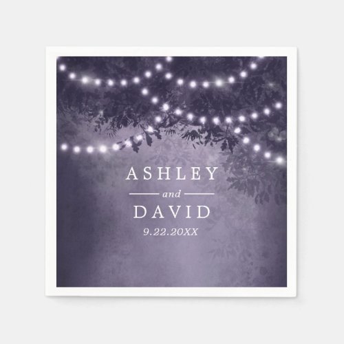Wedding Tableware 11 Purple Rustic Tree String Lights Wedding Napkins