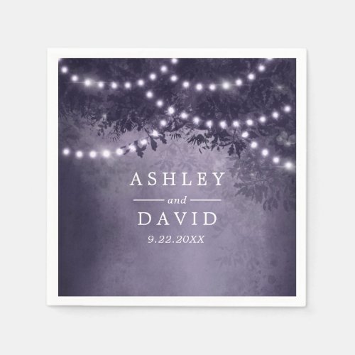 Purple Rustic Tree String Lights Wedding Napkins