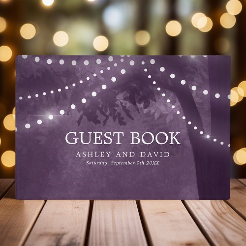 Purple Rustic Tree String Of Lights Wedding Guest Book