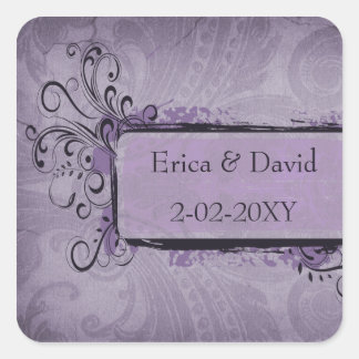 Purple Rustic Vintage Wedding Square Sticker