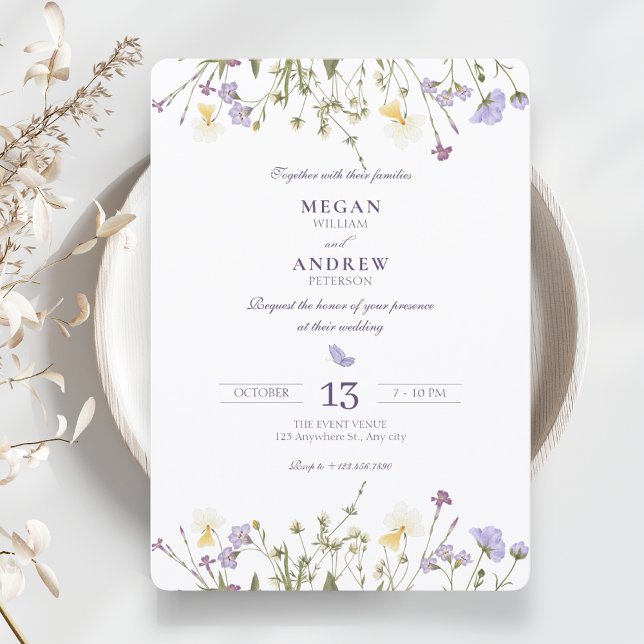 Purple Rustic Wildflowers wedding Invitation (Creator Uploaded)