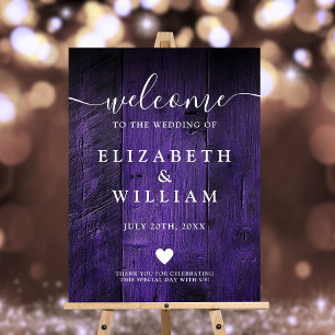 Purple Rustic Wood Barn Wedding Welcome Sign