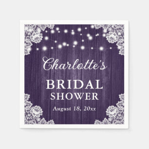 Purple Rustic Wood Floral Lace Bridal Shower Napkins