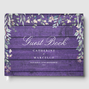 Purple Rustic Wood Floral Wildflowers Wedding Guest Book