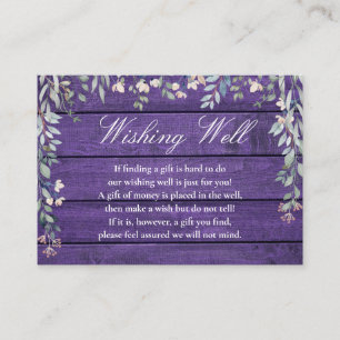 Purple Rustic Wood Floral Wishing Well Wedding Enclosure Card