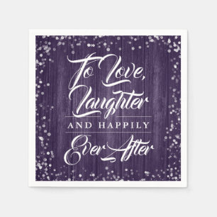 Purple Rustic Wood Happily Ever After Wedding Napkins