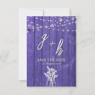 Purple Rustic Wood String Lights Boho Mason Jar Save The Date