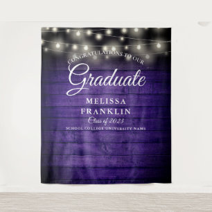 Purple Rustic Wood String Lights Graduate Backdrop