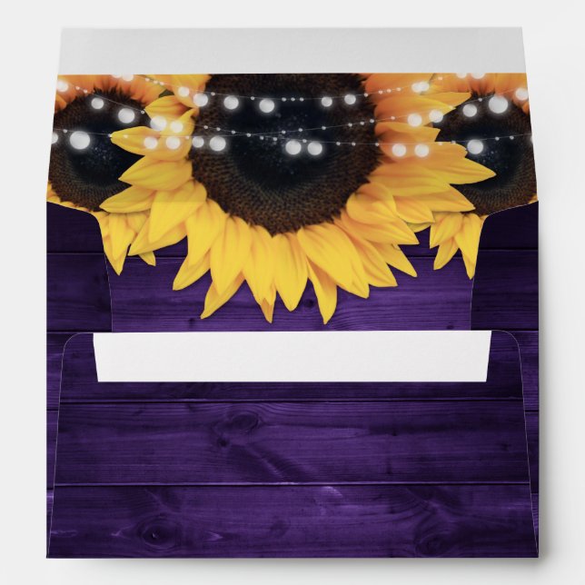 Purple Rustic Wood String Lights Sunflowers Envelope (Back (Bottom))