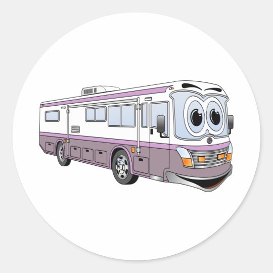 Purple RV Bus Cartoon Camper Classic Round Sticker