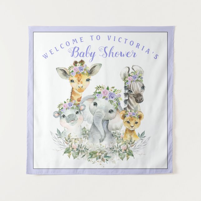 Purple Safari Baby Shower Banner Backdrop  (Front)