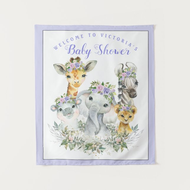 Purple Safari Baby Shower Banner Backdrop (Front)