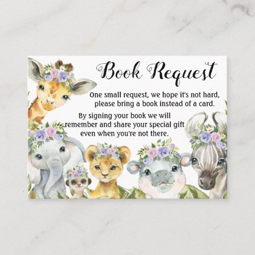 Purple Safari Baby Shower Book Request Cards