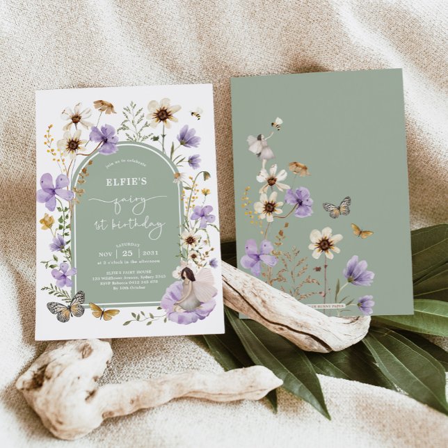 Purple Sage Green Fairy First Birthday Party Invitation (Creator Uploaded)