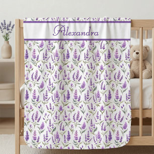 Purple Sage Green Lavender Custom Name Baby Blanket