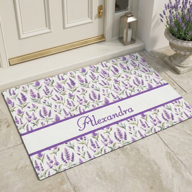 Purple Sage Green Lavender Custom Name Doormat (Creator Uploaded)