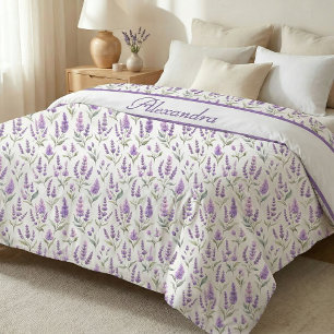 Purple Sage Green Lavender Custom Name Duvet Cover