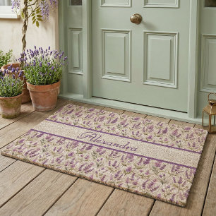 Purple Sage Green Lavender Custom Name Fiber Doormat