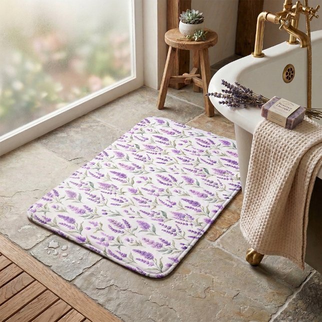 Purple Sage Green Lavender Flowers Bath Mat (Creator Uploaded)